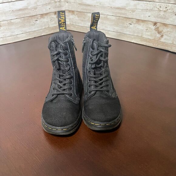 Dr. Martens - Combs Poly Casual Boots-Black Canvas/ Yellow Stitching kids 11 - Picture 2 of 6